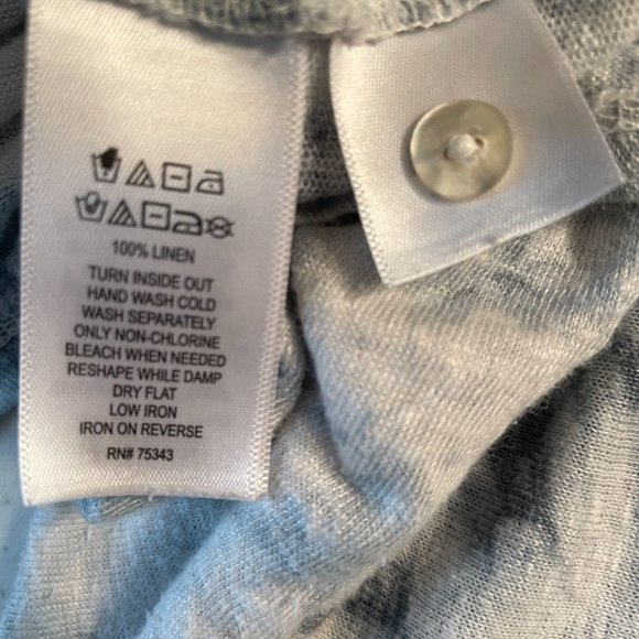 Cynthia Rowley Linen Hoodie Top Blue Tie Dye Roll Tab Sleeves Womens Sz Large - Picture 7 of 8